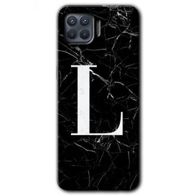Oppo Reno 4 Lite Siyah Mermer Desenli L Harfi Baskılı Uyumlu Silikon Kılıf