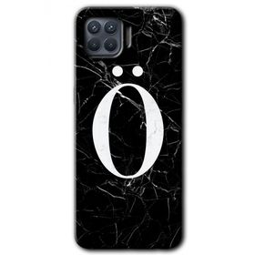 Oppo Reno 4 Lite Siyah Mermer Desenli Ö Harfi Baskılı Uyumlu Silikon Kılıf