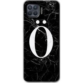 Oppo Reno 4 Lite Siyah Mermer Desenli Ö Harfi Baskılı Uyumlu Silikon Kılıf