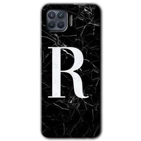 Oppo Reno 4 Lite Siyah Mermer Desenli R Harfi Baskılı Uyumlu Silikon Kılıf