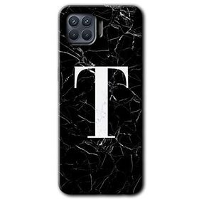 Oppo Reno 4 Lite Siyah Mermer Desenli T Harfi Baskılı Uyumlu Silikon Kılıf
