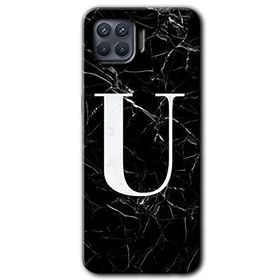 Oppo Reno 4 Lite Siyah Mermer Desenli Ü Harfi Baskılı Uyumlu Silikon Kılıf