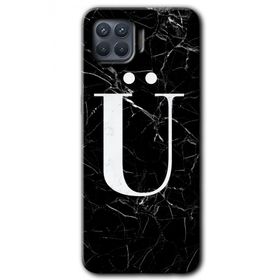Oppo Reno 4 Lite Siyah Mermer Desenli Ü Harfi Baskılı Uyumlu Silikon Kılıf