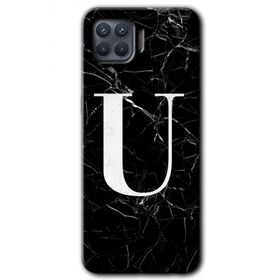 Oppo Reno 4 Lite Siyah Mermer Desenli Ü Harfi Baskılı Uyumlu Silikon Kılıf
