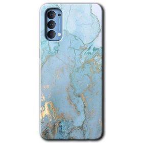 Oppo Reno 4 Mavi Gold Mermer Baskılı Uyumlu Silikon Kılıf