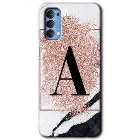 Oppo Reno 4 Pembe Mermer Desenli A Harfi Baskılı Uyumlu Silikon Kılıf