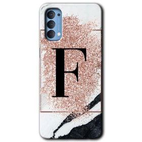 Oppo Reno 4 Pembe Mermer Desenli F Harfi Baskılı Uyumlu Silikon Kılıf