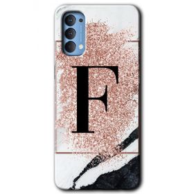 Oppo Reno 4 Pembe Mermer Desenli F Harfi Baskılı Uyumlu Silikon Kılıf