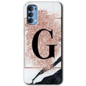 Oppo Reno 4 Pembe Mermer Desenli G Harfi Baskılı Uyumlu Silikon Kılıf
