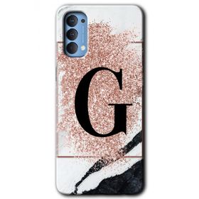 Oppo Reno 4 Pembe Mermer Desenli G Harfi Baskılı Uyumlu Silikon Kılıf