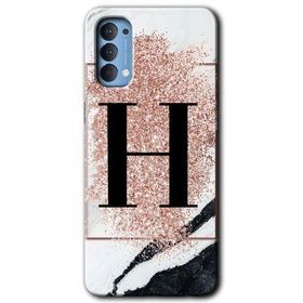 Oppo Reno 4 Pembe Mermer Desenli H Harfi Baskılı Uyumlu Silikon Kılıf