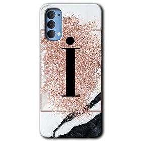 Oppo Reno 4 Pembe Mermer Desenli I Harfi Baskılı Uyumlu Silikon Kılıf