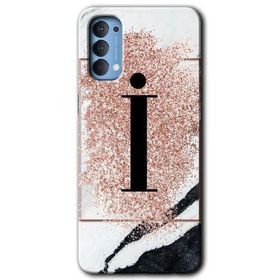 Oppo Reno 4 Pembe Mermer Desenli I Harfi Baskılı Uyumlu Silikon Kılıf