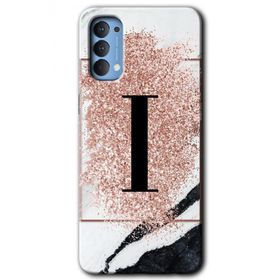 Oppo Reno 4 Pembe Mermer Desenli I Harfi Baskılı Uyumlu Silikon Kılıf
