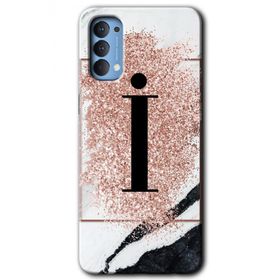 Oppo Reno 4 Pembe Mermer Desenli I Harfi Baskılı Uyumlu Silikon Kılıf