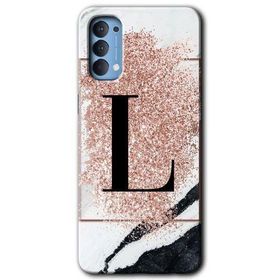Oppo Reno 4 Pembe Mermer Desenli L Harfi Baskılı Uyumlu Silikon Kılıf
