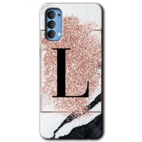 Oppo Reno 4 Pembe Mermer Desenli L Harfi Baskılı Uyumlu Silikon Kılıf