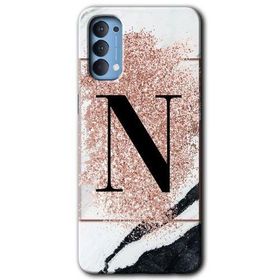 Oppo Reno 4 Pembe Mermer Desenli N Harfi Baskılı Uyumlu Silikon Kılıf