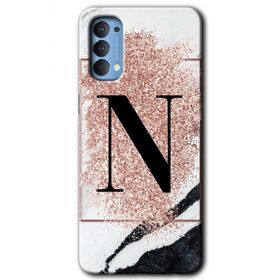 Oppo Reno 4 Pembe Mermer Desenli N Harfi Baskılı Uyumlu Silikon Kılıf
