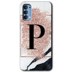 Oppo Reno 4 Pembe Mermer Desenli P Harfi Baskılı Uyumlu Silikon Kılıf