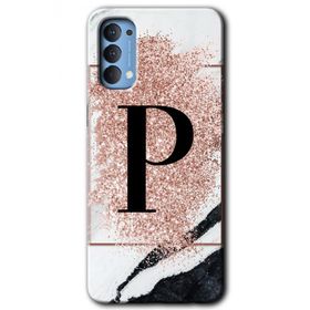 Oppo Reno 4 Pembe Mermer Desenli P Harfi Baskılı Uyumlu Silikon Kılıf