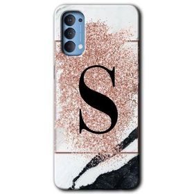 Oppo Reno 4 Pembe Mermer Desenli S Harfi Baskılı Uyumlu Silikon Kılıf
