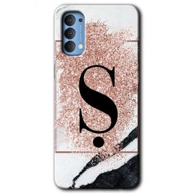 Oppo Reno 4 Pembe Mermer Desenli S Harfi Baskılı Uyumlu Silikon Kılıf