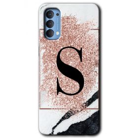 Oppo Reno 4 Pembe Mermer Desenli S Harfi Baskılı Uyumlu Silikon Kılıf