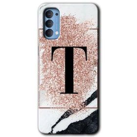 Oppo Reno 4 Pembe Mermer Desenli T Harfi Baskılı Uyumlu Silikon Kılıf