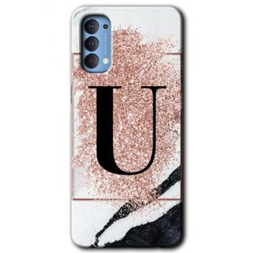 Oppo Reno 4 Pembe Mermer Desenli U Harfi Baskılı Uyumlu Silikon Kılıf