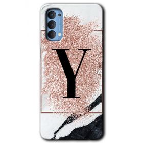 Oppo Reno 4 Pembe Mermer Desenli Y Harfi Baskılı Uyumlu Silikon Kılıf
