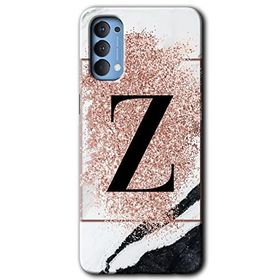 Oppo Reno 4 Pembe Mermer Desenli Z Harfi Baskılı Uyumlu Silikon Kılıf
