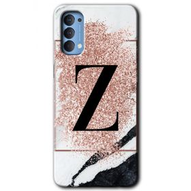 Oppo Reno 4 Pembe Mermer Desenli Z Harfi Baskılı Uyumlu Silikon Kılıf