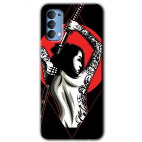 Oppo Reno 4 Samurai Girl Baskılı Uyumlu Silikon Kılıf
