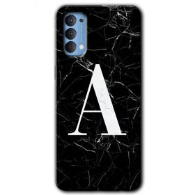 Oppo Reno 4 Siyah Mermer Desenli A Harfi Baskılı Uyumlu Silikon Kılıf