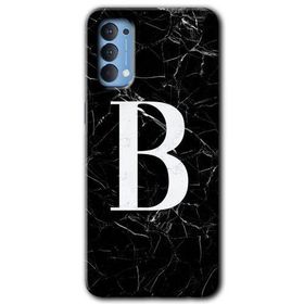 Oppo Reno 4 Siyah Mermer Desenli B Harfi Baskılı Uyumlu Silikon Kılıf