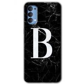 Oppo Reno 4 Siyah Mermer Desenli B Harfi Baskılı Uyumlu Silikon Kılıf