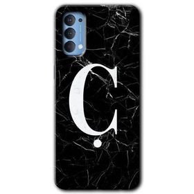 Oppo Reno 4 Siyah Mermer Desenli Ç Harfi Baskılı Uyumlu Silikon Kılıf