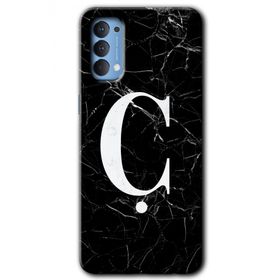 Oppo Reno 4 Siyah Mermer Desenli Ç Harfi Baskılı Uyumlu Silikon Kılıf
