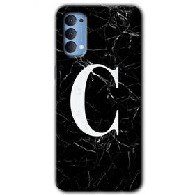 Oppo Reno 4 Siyah Mermer Desenli Ç Harfi Baskılı Uyumlu Silikon Kılıf