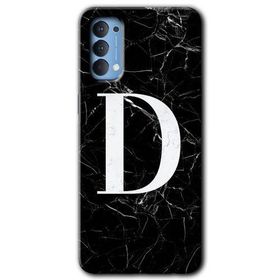 Oppo Reno 4 Siyah Mermer Desenli D Harfi Baskılı Uyumlu Silikon Kılıf