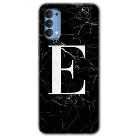 Oppo Reno 4 Siyah Mermer Desenli E Harfi Baskılı Uyumlu Silikon Kılıf