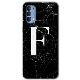 Oppo Reno 4 Siyah Mermer Desenli F Harfi Baskılı Uyumlu Silikon Kılıf