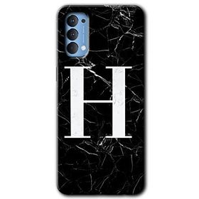 Oppo Reno 4 Siyah Mermer Desenli H Harfi Baskılı Uyumlu Silikon Kılıf