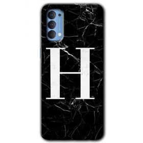 Oppo Reno 4 Siyah Mermer Desenli H Harfi Baskılı Uyumlu Silikon Kılıf