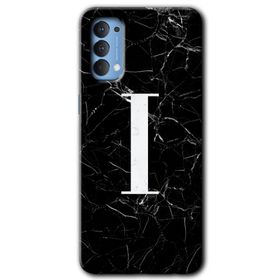 Oppo Reno 4 Siyah Mermer Desenli İ Harfi Baskılı Uyumlu Silikon Kılıf