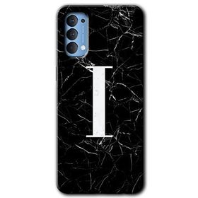 Oppo Reno 4 Siyah Mermer Desenli İ Harfi Baskılı Uyumlu Silikon Kılıf