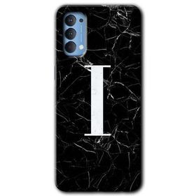 Oppo Reno 4 Siyah Mermer Desenli İ Harfi Baskılı Uyumlu Silikon Kılıf