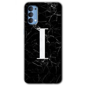 Oppo Reno 4 Siyah Mermer Desenli İ Harfi Baskılı Uyumlu Silikon Kılıf