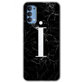 Oppo Reno 4 Siyah Mermer Desenli İ Harfi Baskılı Uyumlu Silikon Kılıf